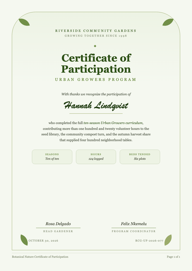 Botanical nature certificate